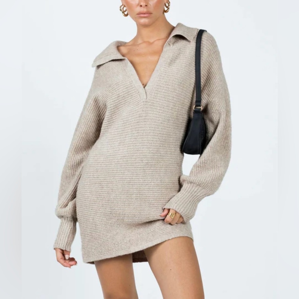 Princess Polly Knit Sweater Dress in Beige